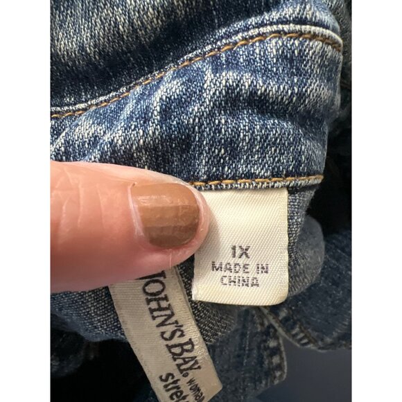 Bay Womens Denim Jacket 1X Stretch Blue Western Cowgirl Rodeo - Picture 6 of 9